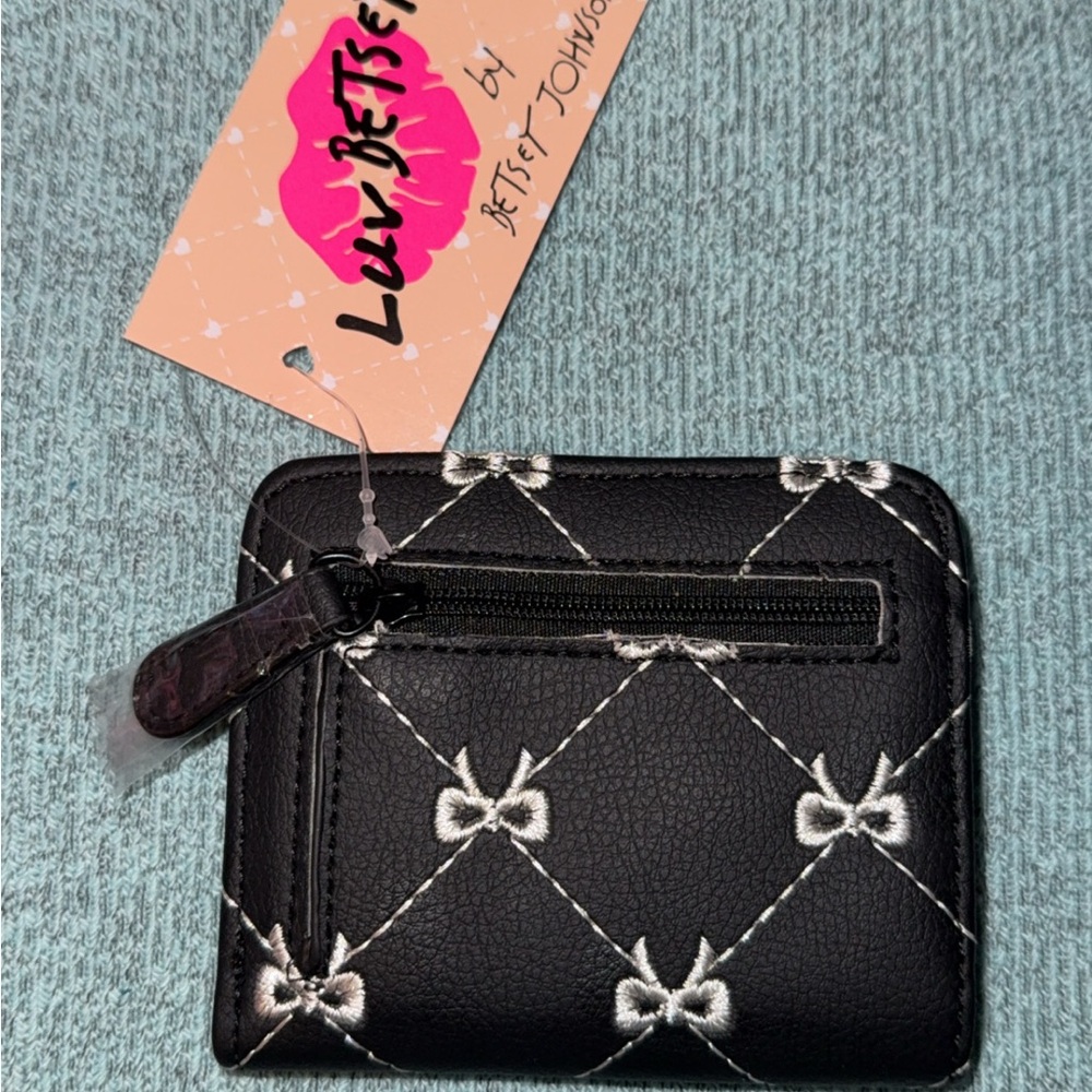 Betsey Johnson Black Quilted Bow-Embroidered Wallet with Heart Accent - Picture 2 of 6